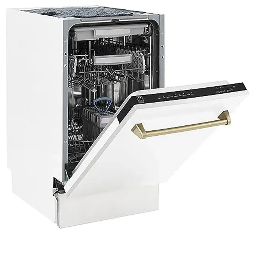 White Matte Dishwasher with Champagne Bronze Handle