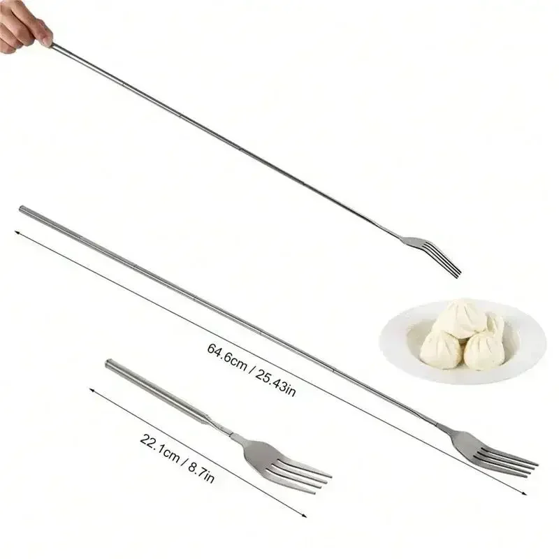 Stainless Steel Cutlery Fork Tableware Bento Box Retro Fork BBQ Telescopic Extendable Dinner Fruit Dessert Long Handle fruit fork,portable cutlery,expandable fork