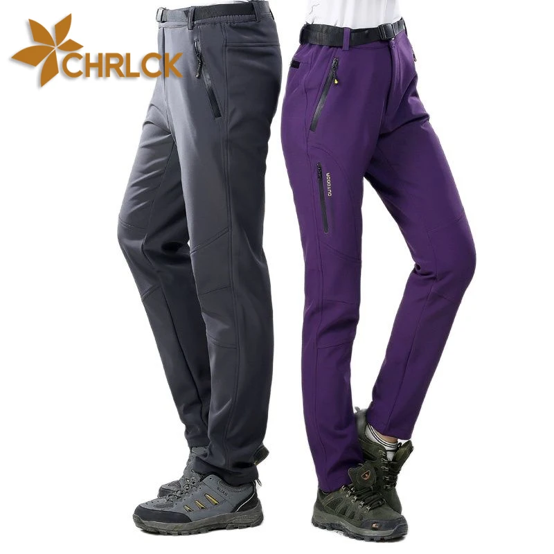 CHRLCK Men's Warm Fleece Waterproof Hiking Pants Women Outdoor Winter Fleece Trousers Camping Climbing Skiing Running Pants