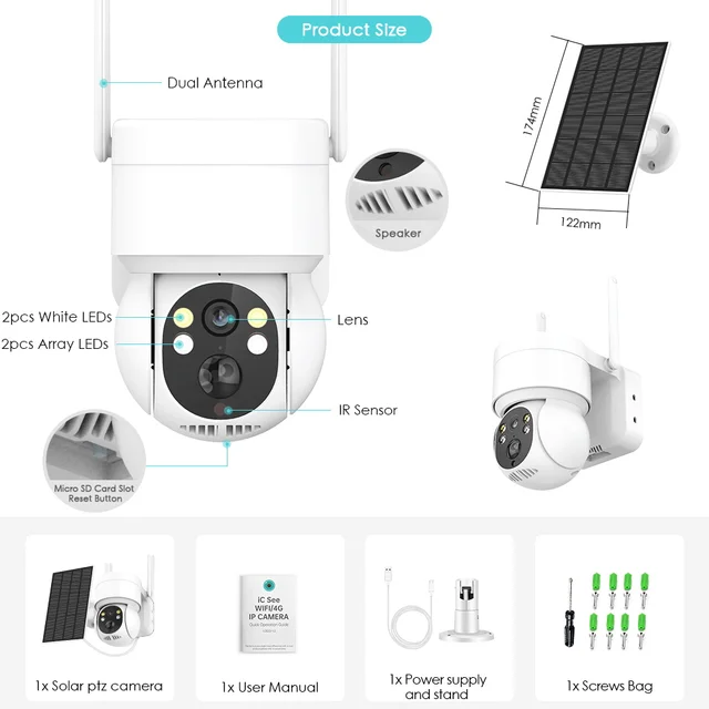 Solar Camera Outdoor Security Monitor App Control Night Vision Ptz Solar  Powered Camera Sound-light Alarm Surveillance Cam Y4a - Solor Camera -  AliExpress