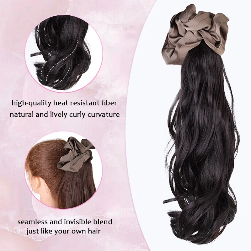 16inch Synthetic Wavy Curly Ponytail Extensions With a Hair Scrunchie Ponytail Wig with Crab Hair Clip for Women Daily Party Use