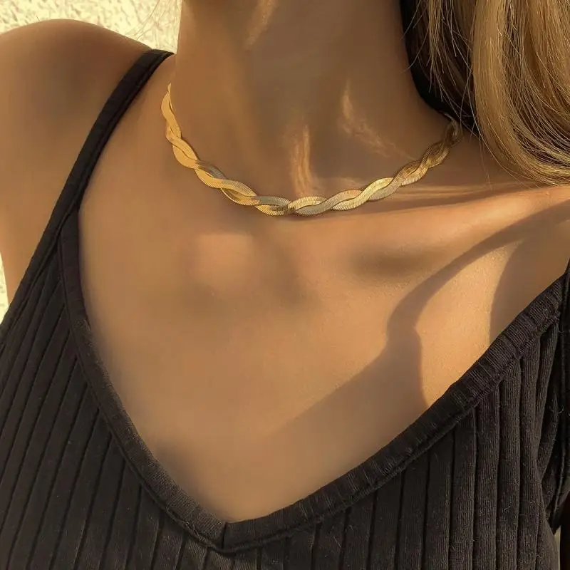 

Single Layer Winding Snake Bone Necklace Temperament Braided Metal Necklace Fashion Accessories Women