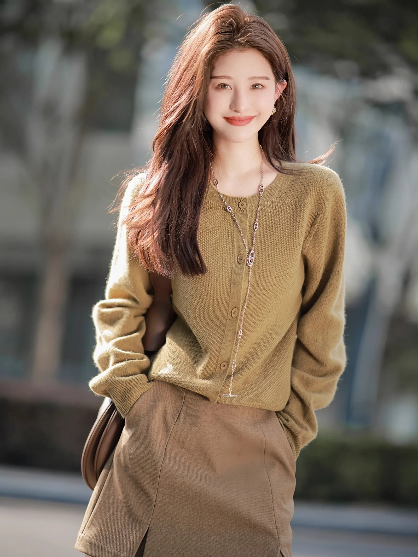 

Cotton Knitted Slim Autumn Cardigan Round Neck Single-breasted 2023 fashion women's Clothing