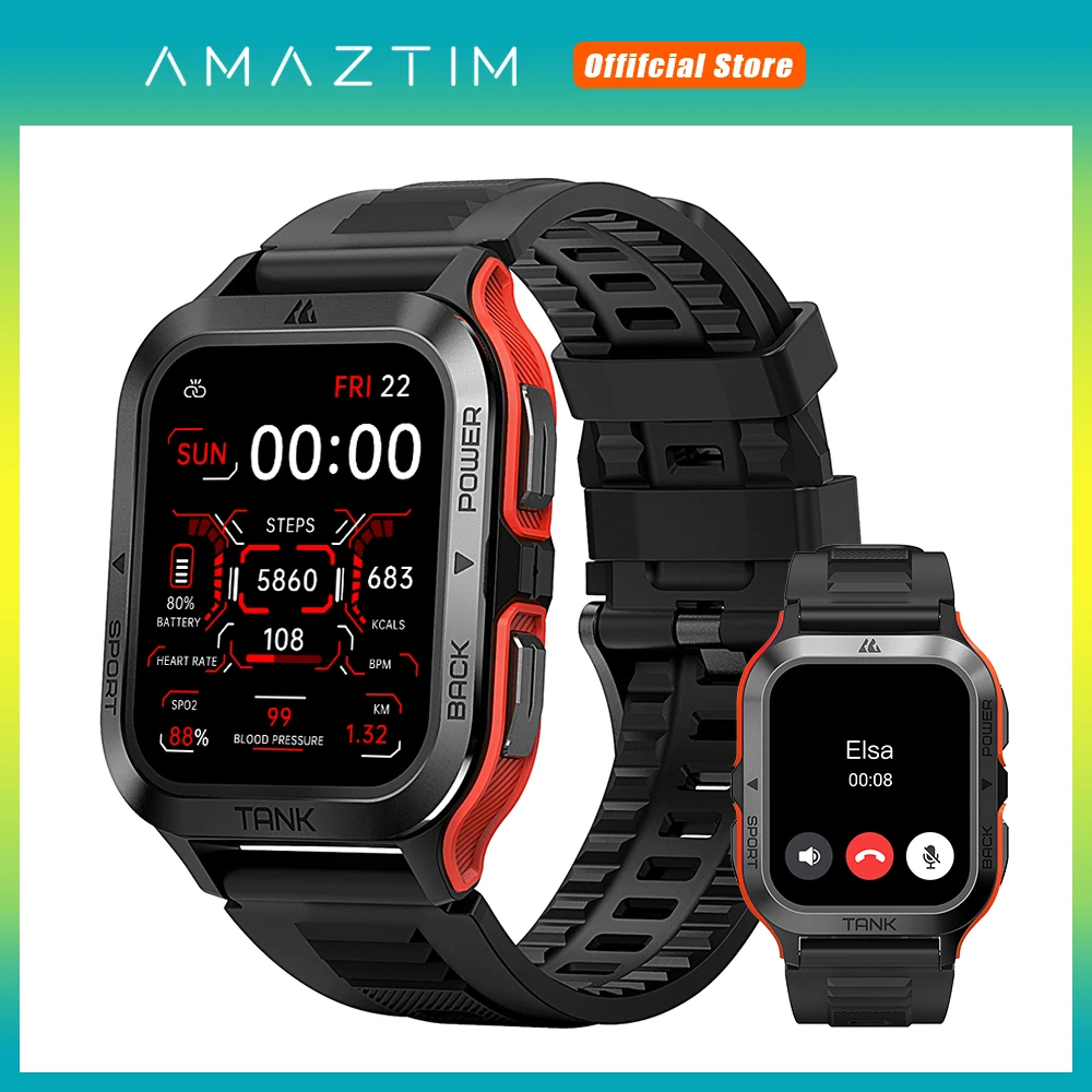 2023 AMAZTIM TANK M2 Smartwatch Men Electronic Watches Bluetooth Call IP69K  Waterproof 70 Sport Modes Fitness Smart Watch Ultra