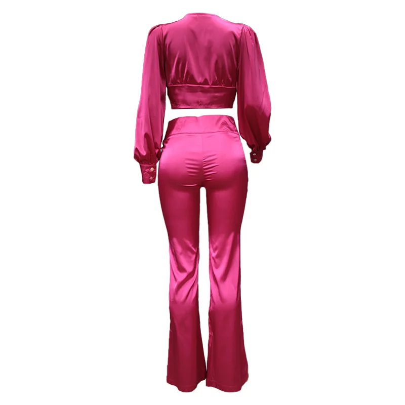 Autumn New Women's Fashion Short Shirt & Slim High Waist Flare Pants Set Temperament Commuting Two Piece Sets Outfits for Women