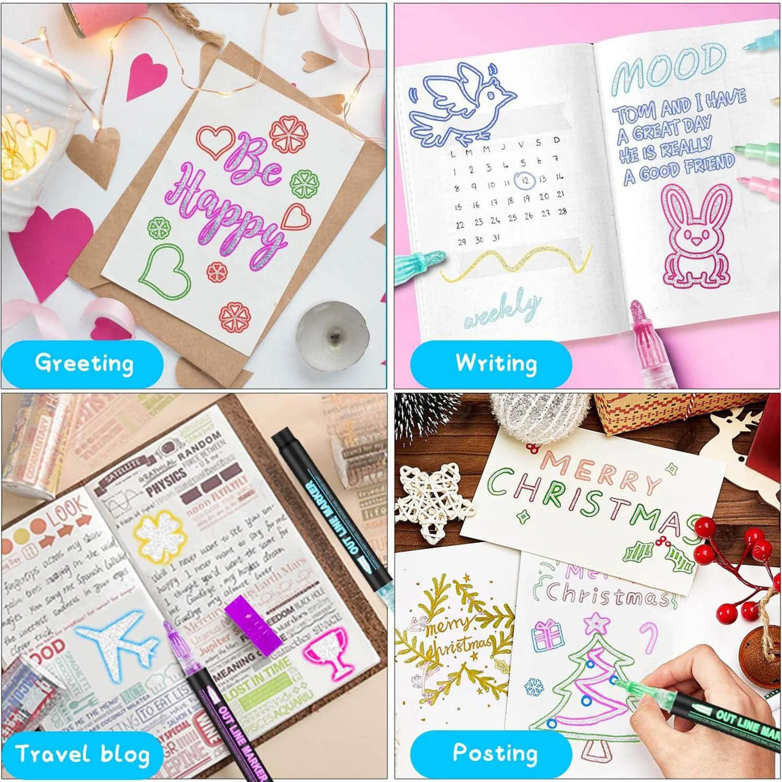 100ml Stationery Organizer for Kids Festival Gifts For Teens Girls Trendy Stuff 24 Colors Markers Outline Pen For Birthday