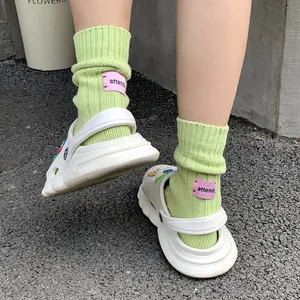 Solid Color Thicken Knitted Socks Fashion All-matching Middle Tube Socks With Pink Label Warm Candy Color Foot Socks Hosiery