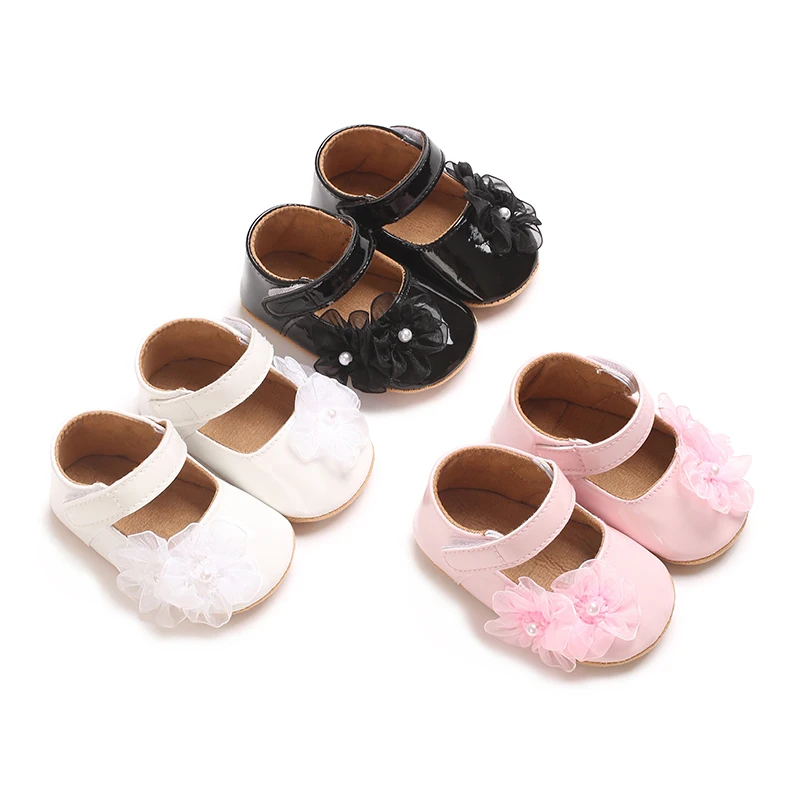Lace Little Flower Baptist shoes Spring Baby Shoes PU Leather Newborn Girls Shoes First Walkers Princess Bowknot Baby Prewalker