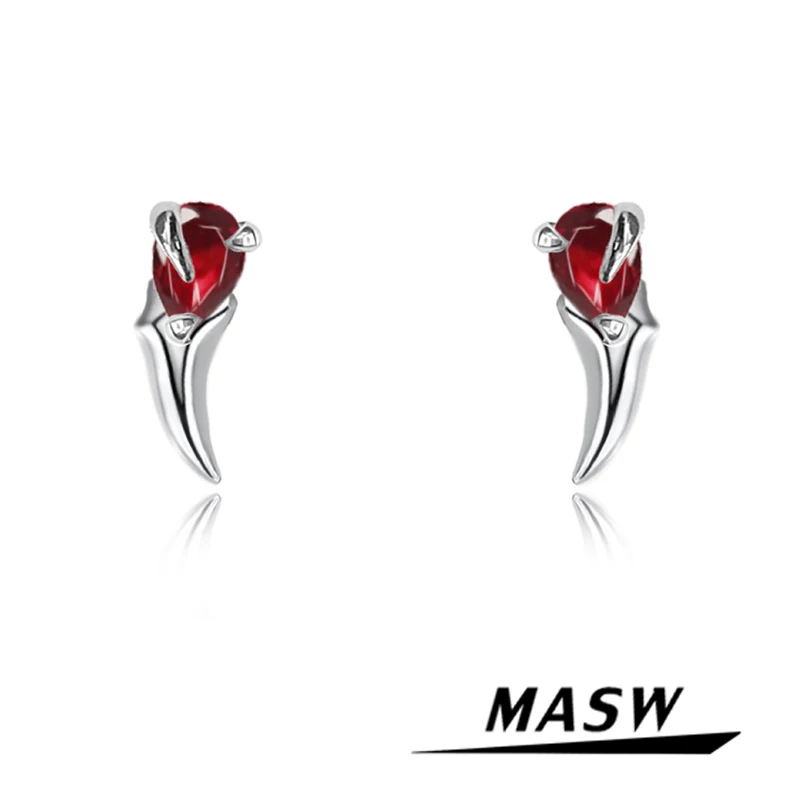 

MASW Popular Red AAA Zircon Earrings 2022 New Trend Geometric High Quality Brass Thick Silver Plated Stud Earrings For Women