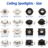 4pcs Recessed LED Spot Llight Dial Swich CCT Downlight 3 Color Adjusted AC100-240V 3000K/4000K/6500K Ceiling Indoor Lighting 3