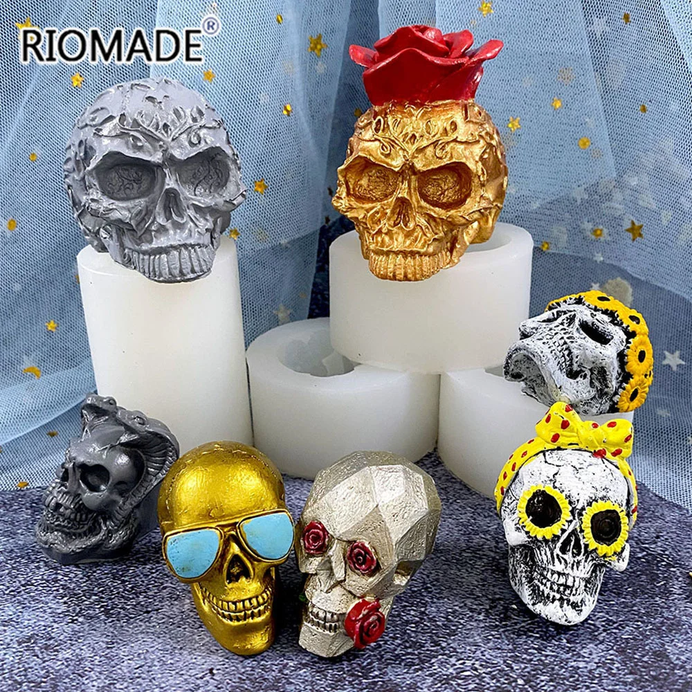 3D Totenkopf Silikonform für Kerzen DIY Schokoladen- und Süßigkeitenherstellung Gips-Ornament-Gießform Halloween Fondant Kuchendekoration Werkzeug – Detail 1