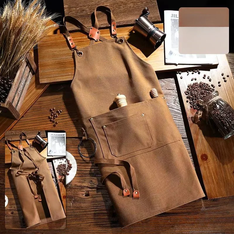 Waterproof and Oil-proof Cotton Canvas Apron Milk Tea Shop Bartender Kitchen Work Clothes