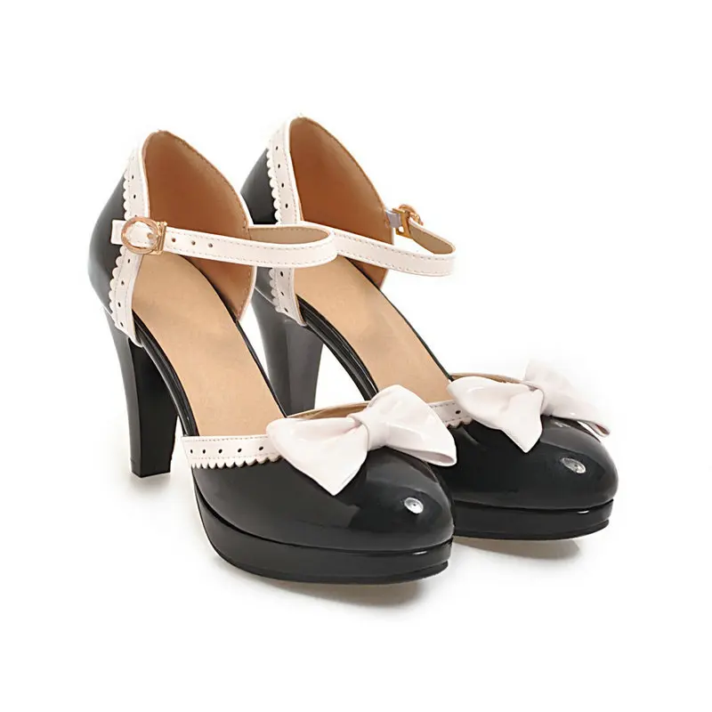 

Girls Leather Shoes Sandals Women Sweet Bow High Heels Shoes Girls Party High Heel Shoes Women Dress Wedding Shoes Big Size32-43