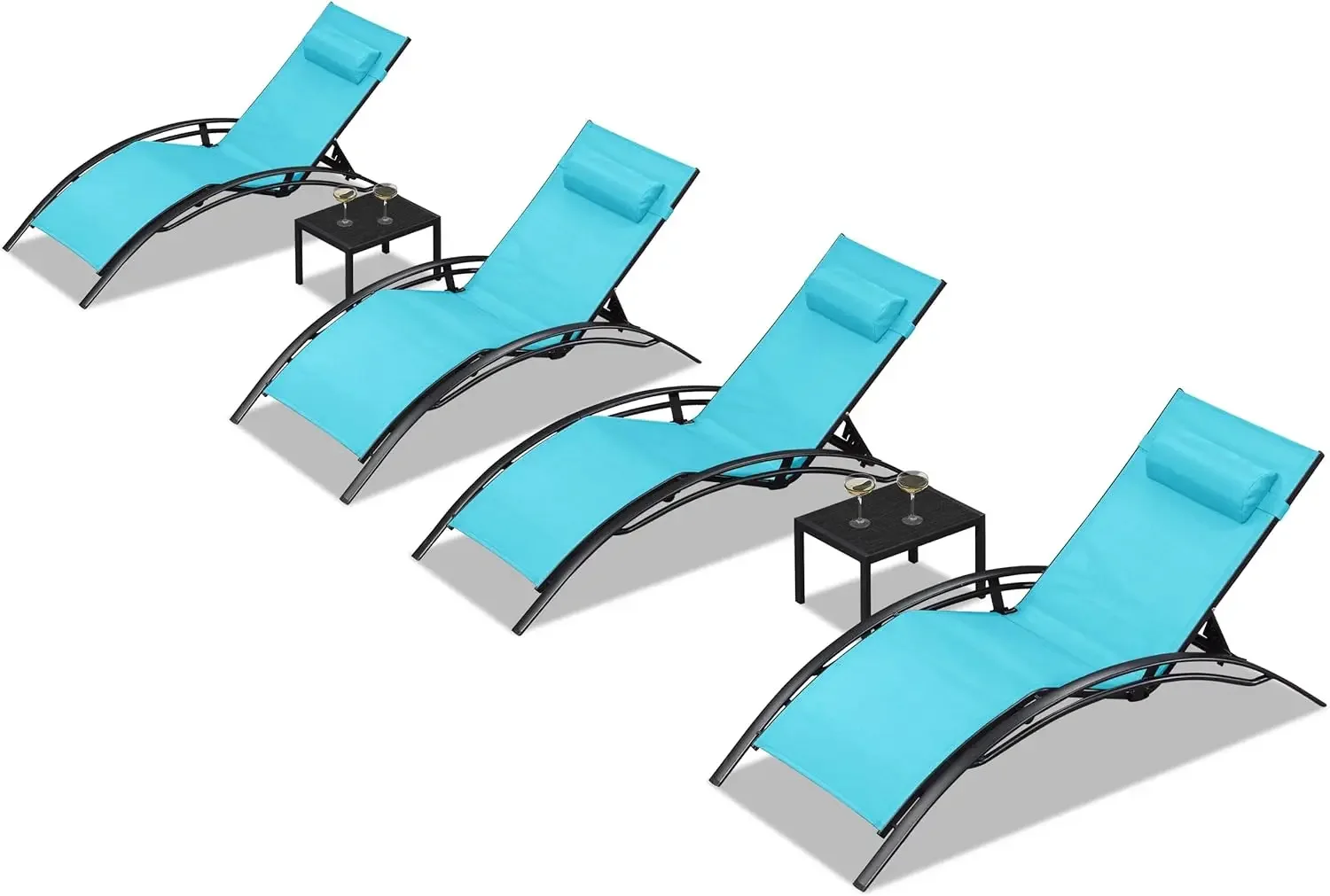 Patio Chaise Lounge Chair Set with Table Outdoor Pool Adjustable Recliner Chairs for Outside Beach Poolside Sunbathing Tanning
