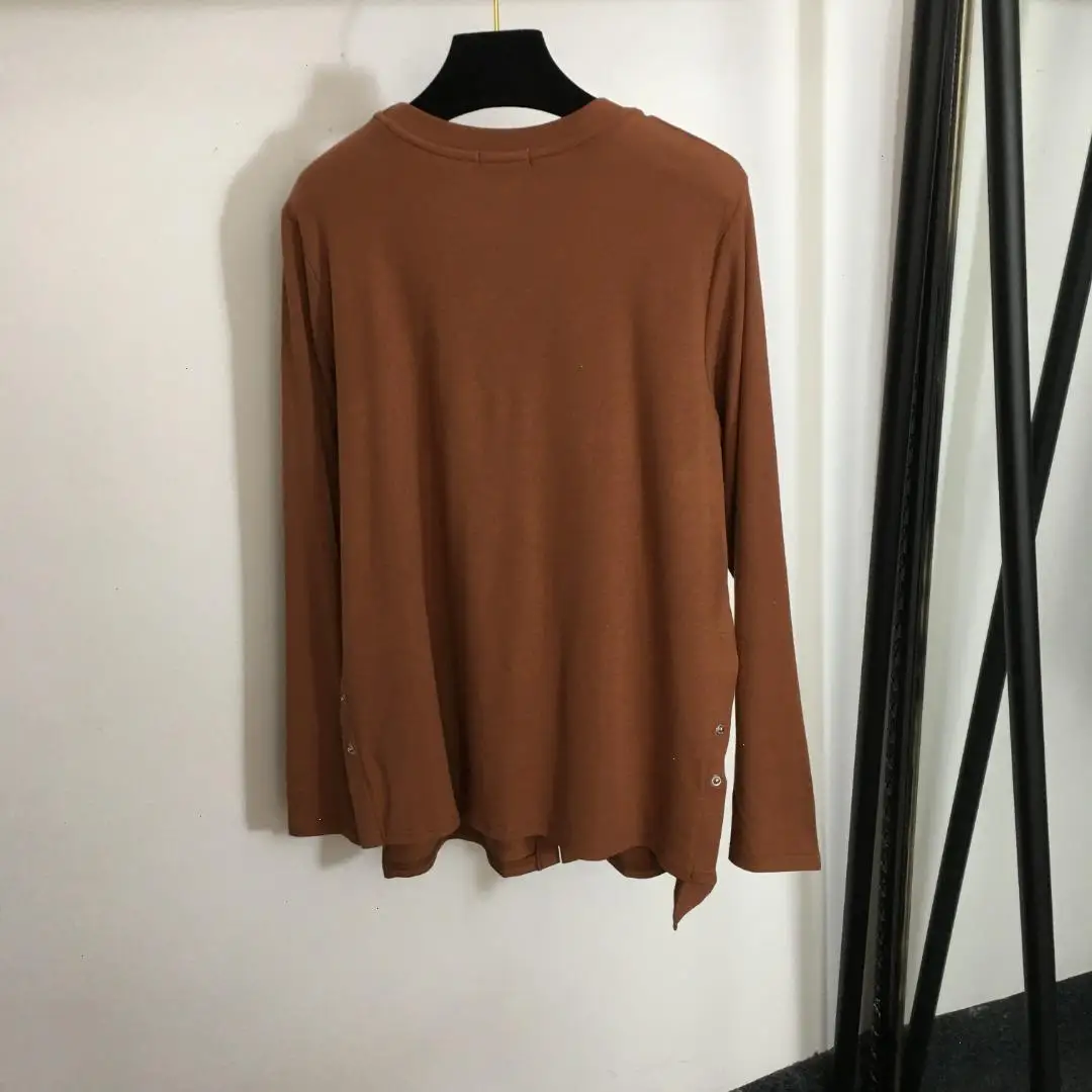 

2024 New Embroidered Button Split Long-Sleeved T-Shirt