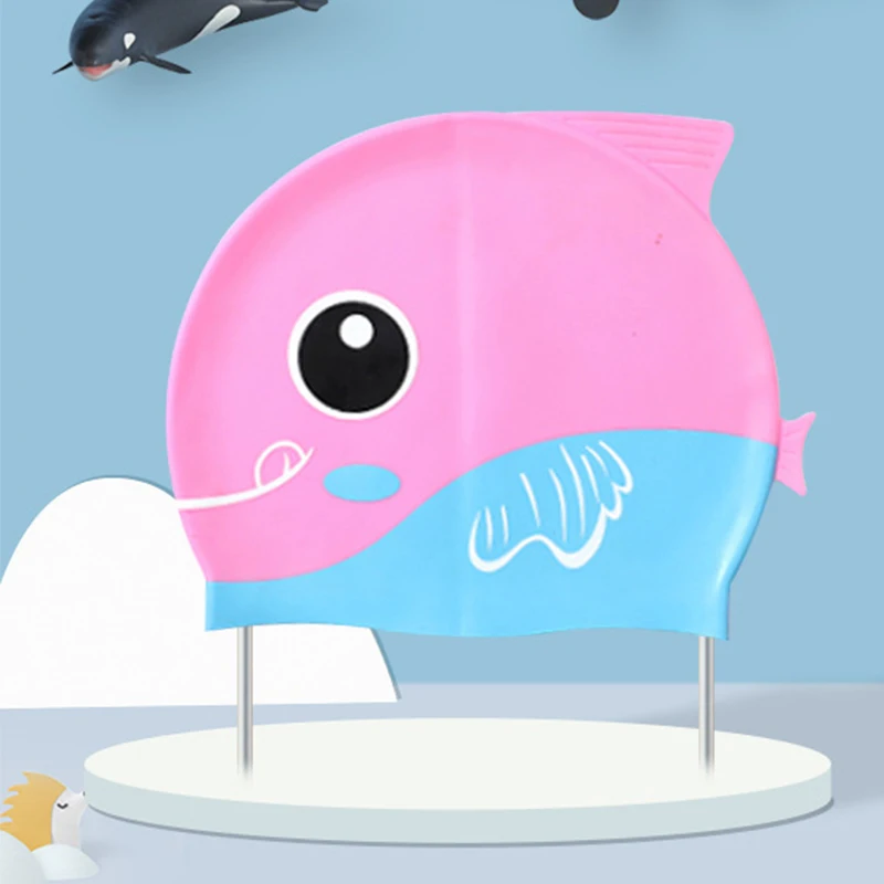 Kid's Swim Cap 3D Cartoon Design Swimming Hat Flexible Silicone Waterproof 3