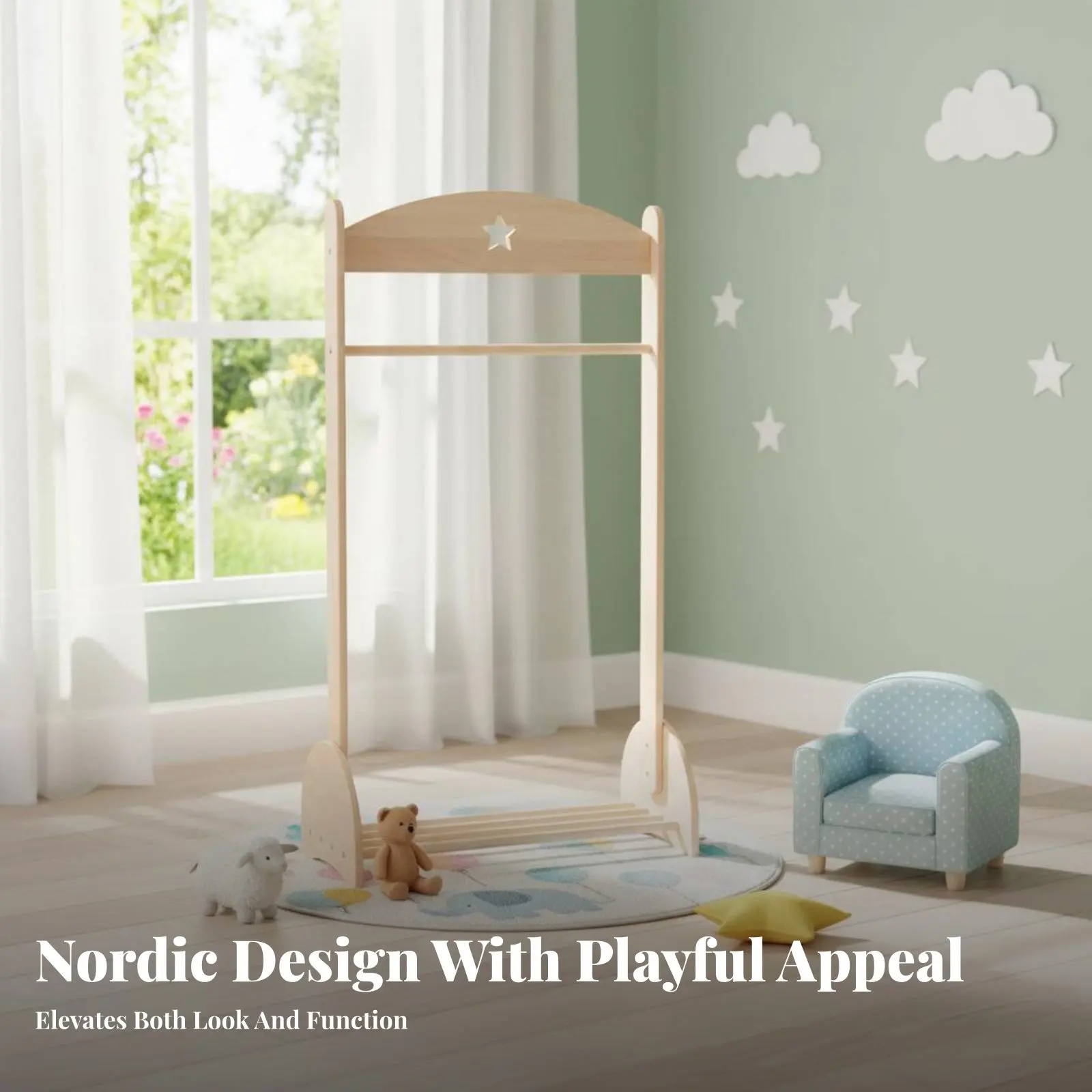 어린이 의상 랙 귀여운 디자인 어린이용 접근 가능한 옷장 안정적인 프레임 공간 절약형 놀이방, 보육원용