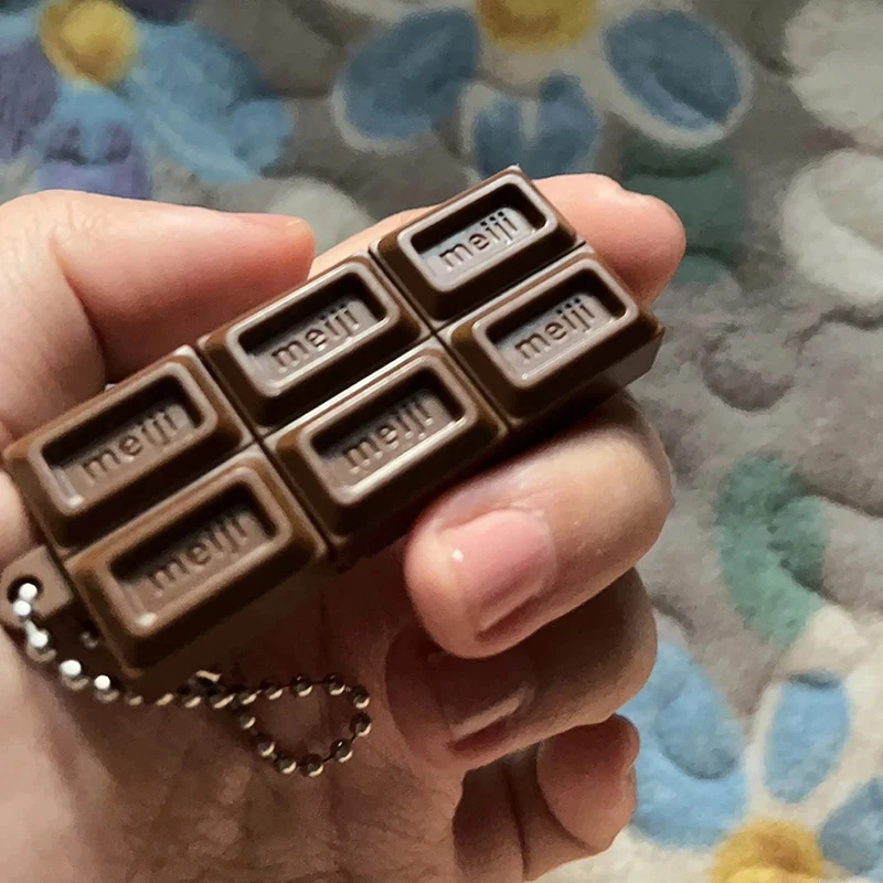Hot Japanese Style Simulated Meiji Chocolate Fidget Toy Bendable Snap Stress Relief Keychain Pendant Creative Gift S Image 7