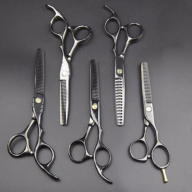 Japan 440C Titanium Qlating Barber Professional Scissors for Hairdresser 5.5 / 6.0 Cutting Thinning Black Hair Scissor Shears 4