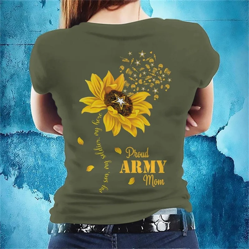 

New Summer Sunflower 3D UNITED STATES Soldiers Armys Veteran Printed T Shirt Kid Fashion Streetwear Tee Shirts Short Sleeves Top