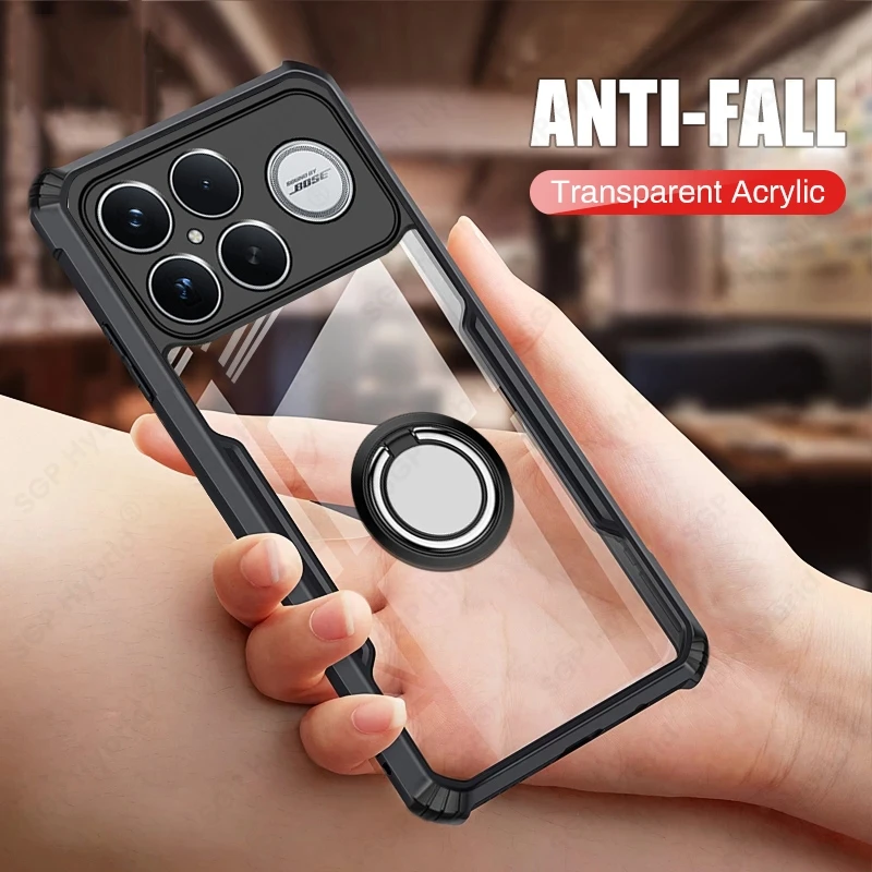 Acrylic Transparent Shockproof Case with Car Magnetic Holder Ring