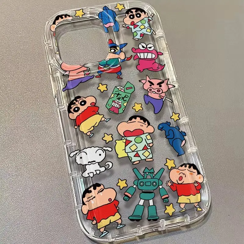 thumbnail image 1 of Funda de teléfono transparente Crayon Shin-chan para IPhone 15 14 Pro 13 12 11 Pro Max XR, parachoques transparente, cojín de aire, funda suave para pareja, 1 of 5