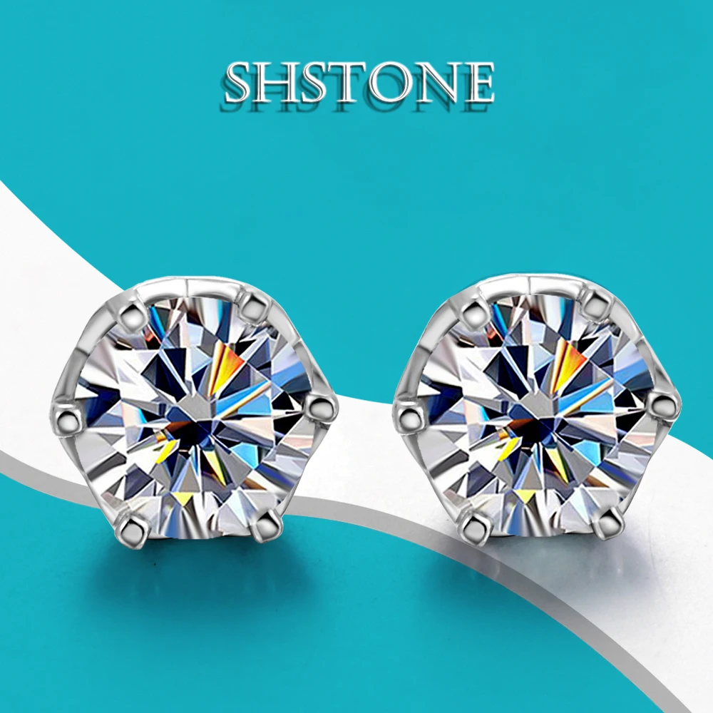 SHSTONE 0.5-1 Carat D VVS1 Moissanite Earrings for Women Fine Jewelry with GRA Certificate 100% 925 Sterling Sliver Ear Studs