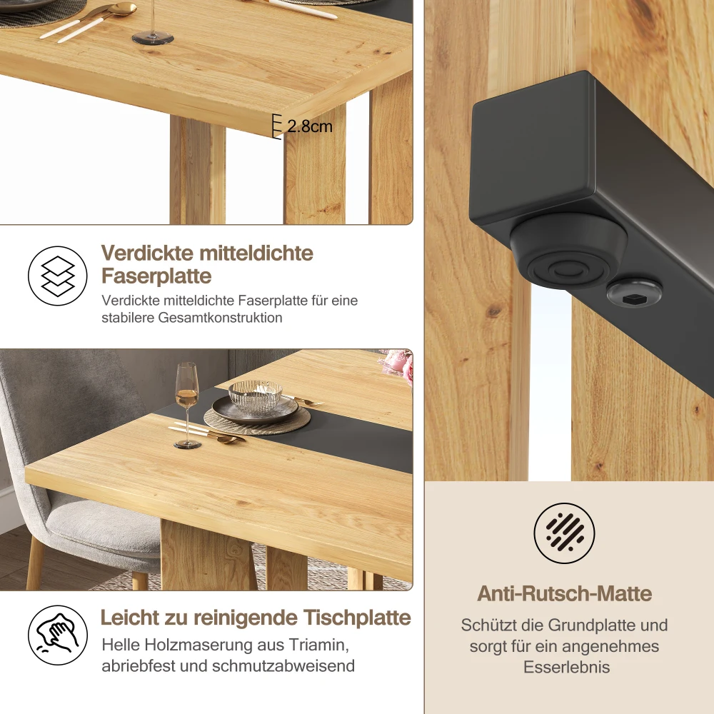 Moderner Esstisch, 2,5 cm dicke Tischplatte, goldfarbene Metallbeine mit verstellbaren Schiebern, für Wohnzimmer und Esszimmer – Detail 21