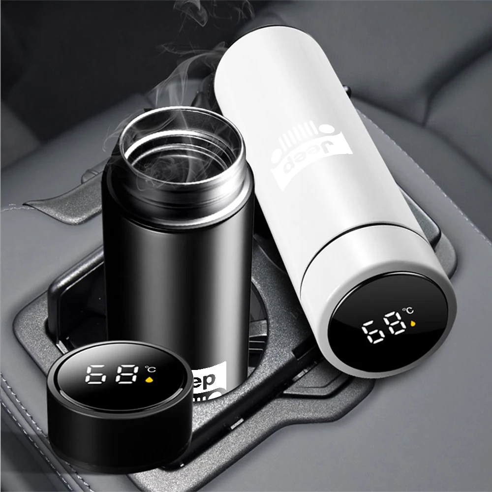 Car Stainless Steel Smart Thermos Mug Thermos LED Display Temperature For Jeep Renegade Patriot Wrangler Cherokee Compass Trail