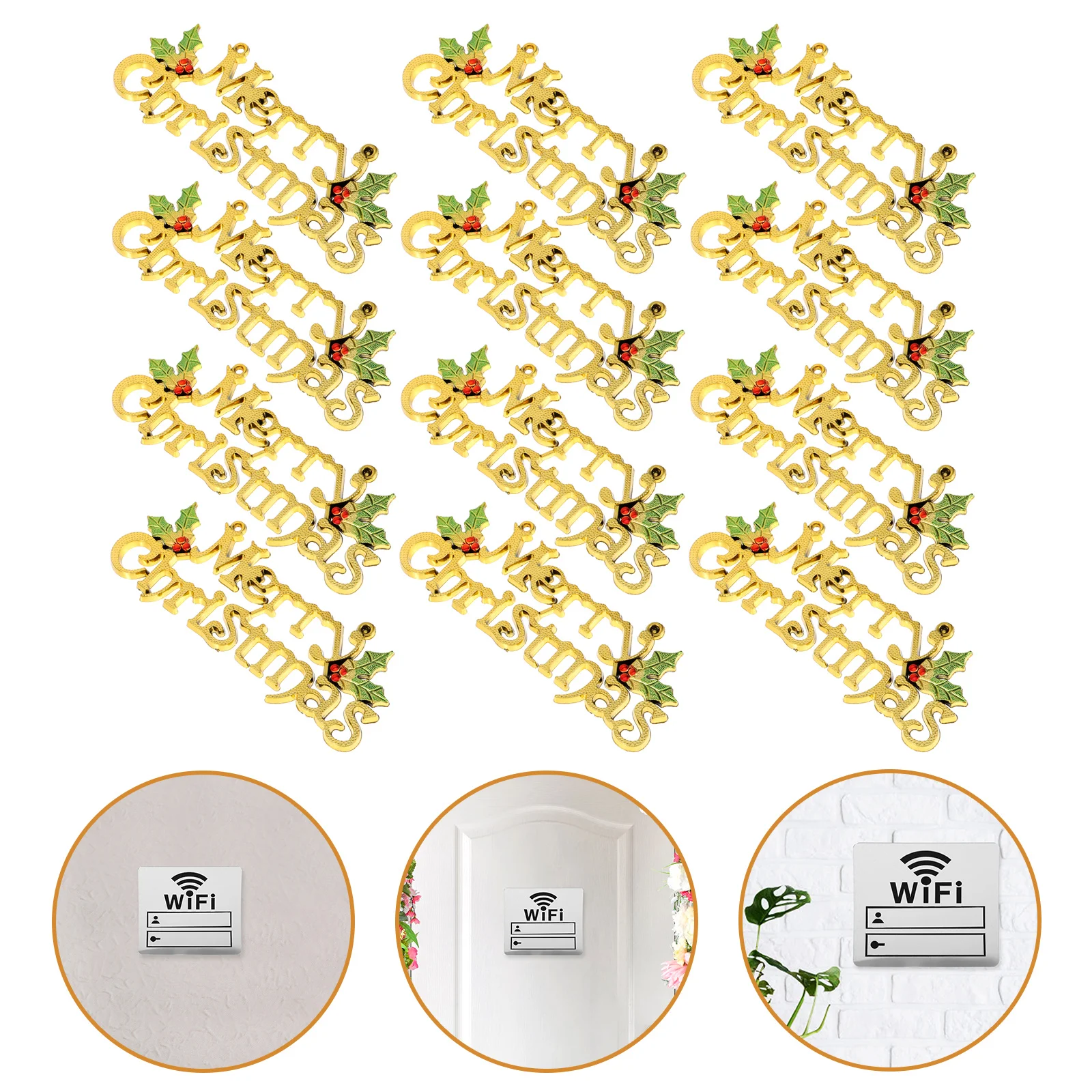 

12 Pcs Christmas Letter Door Decor Decoration Decorate Hanging Board Xmas Signs Plastic Adornment Tag
