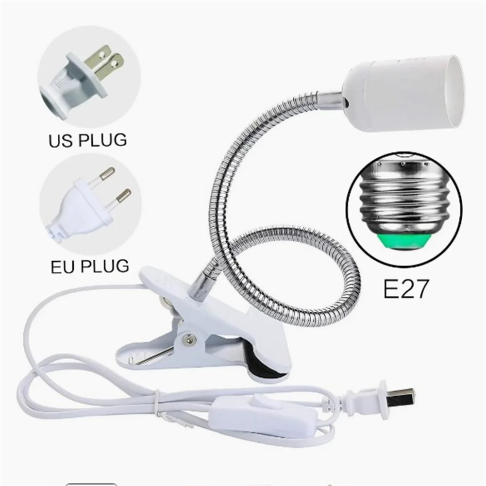 Flexible Desk Lamp Bulb Holder E27 Light Base Socket Adjustable Lamp Socket With On/Off Switch Clip-on Bulb Holder for Bedroom