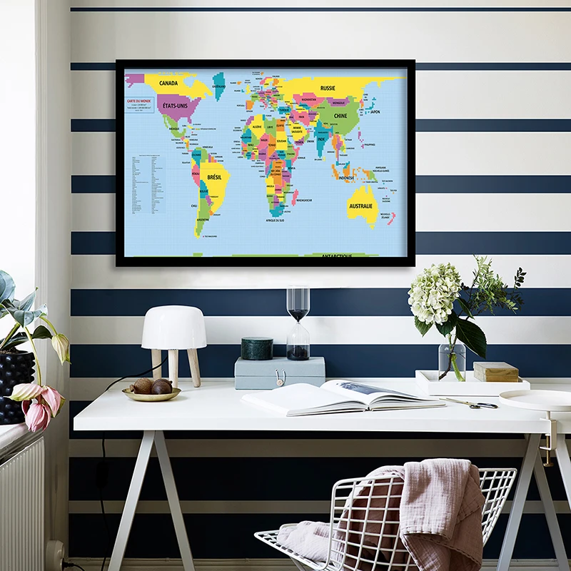 

59*42cm The World Political Map In French Small Poster Wall Art Decor Canvas Painting Office Home Decoration School Supplies