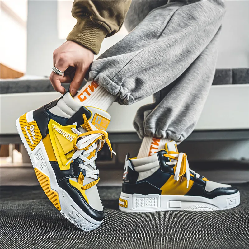 Skateboarding Shoes Sports Shoes Winter High Top Skateboarding Shoes Man Fashion Casual Leather Sneakers Men Trend Outdoor Non-slip