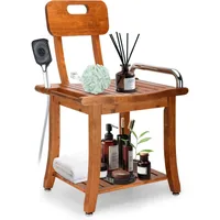 Teak Shower Bench Seat Chair with Shelf | 18.7" Solid Wood Shower Stool Waterproof Shower Seat with Storage for Inside Shower 1