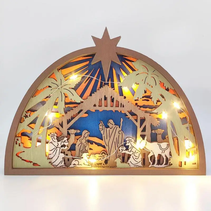 Nativity Scene Statue Nativity Scene Wooden Christmas Statue Christmas Set Table Ornament for Party Home