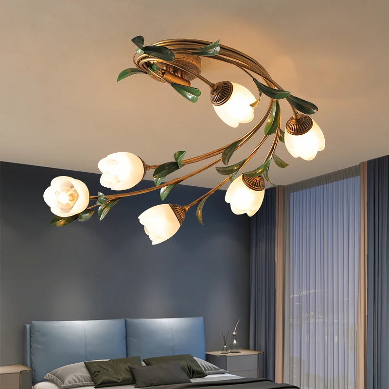 Потолочная люстра в стиле ретро, креативная стеклянная лампа в форме цветка для гостиной, кабинета, столовой, бара