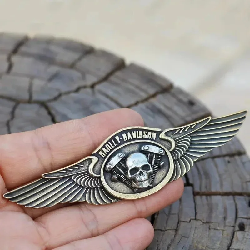 Harley-davidson brass flying wing insert skull badge shield Leather coat cap trim buckle screw fittings 2