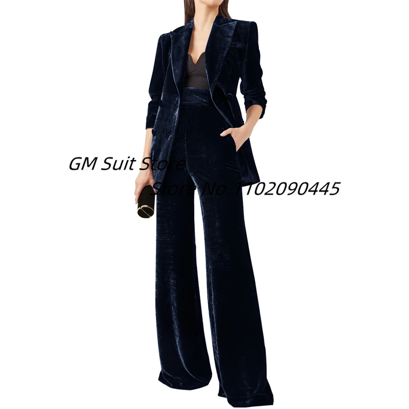 Women's Velvet 2 Piece Suit Office Lady Business Blazer&Pants Double Breasted Bridal Wedding Tuxedos