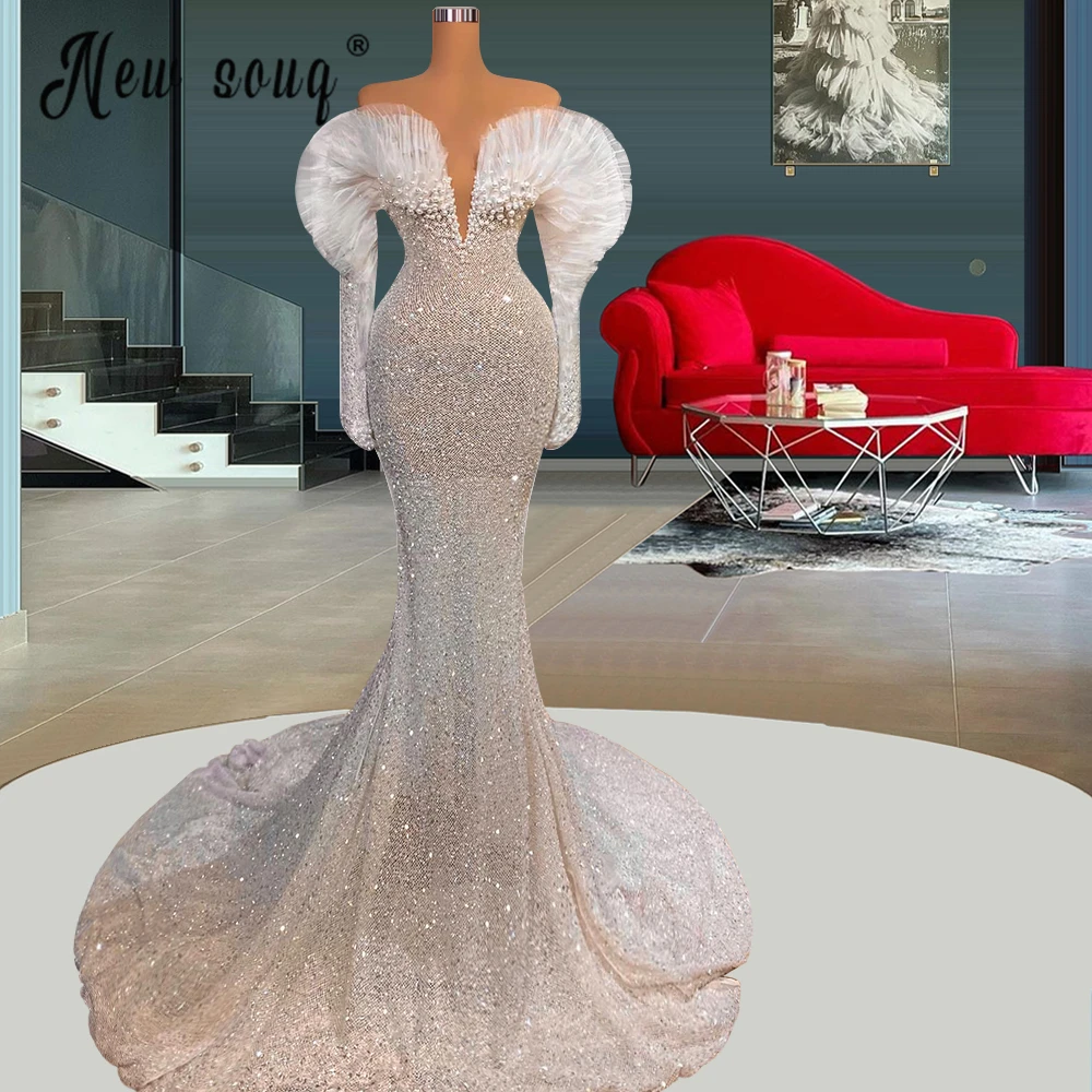 

Aso Ebi Off Shoulder Full Beaded Pearls Wedding Dress Long Mermaid Crystals Bridal Gowns Luxury Vestido De Novia Custom Made