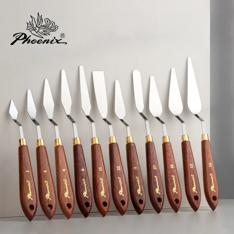 Couteau à Palette d'artiste en acier inoxydable, spatule Flexible en bois, couteaux de peinture pour mélanger les couleurs, épandeur de peinture sur toile 1 pièce