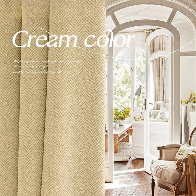 

Customized French thickened chenille herringbone blackout modern simple jacquard Curtains for Living Dining room Bedroom