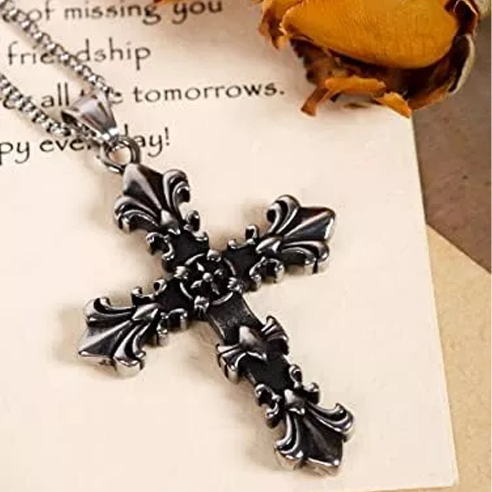 Unisex Cross Necklace, Titanium Steel Pendant and Cross Earrings, 24