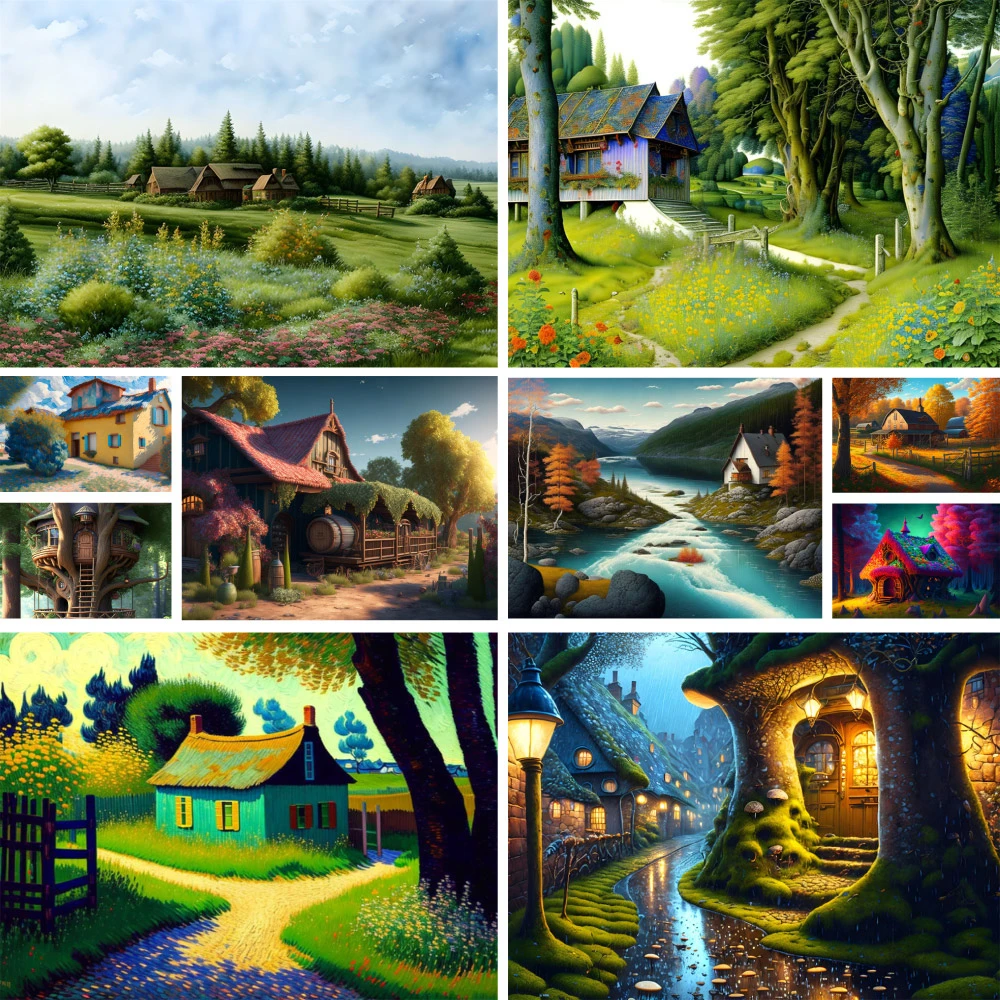 LandscapeTreeHouseCartoonPaintByNumbers20x30CanvasCraftsKits