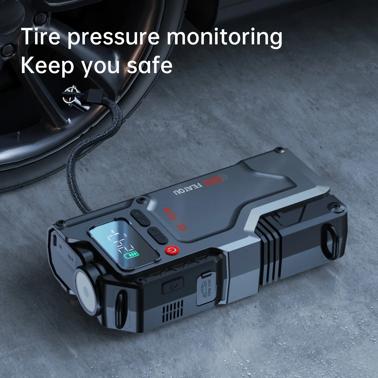 5-in-1 multifunctional backup power supply for car batteries-tire inflation, emergency start, LED lighting, mobile power bank