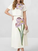 Freeacy Women's Floral Printed Dress Sets Short Sleeves Cropped T-shirt & High Waist Pleated Skirt 2026 Elegant Party Wears - Image 4