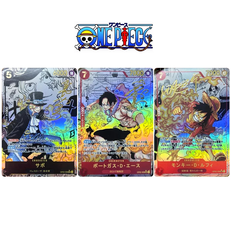 Fai Da Te One Piece 3 Pz/Set Gold Sign Flash Card Monkey D. Rufy Sabo Anime Characters Collection Card Cartoon Toys Regalo Di Natale
