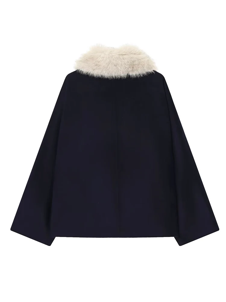 Women Vintage Coats Solid Single Breasted Lapel Long Sleeves Patchwork Fur Collar Elegant Coat Female Winter Fashion Coats