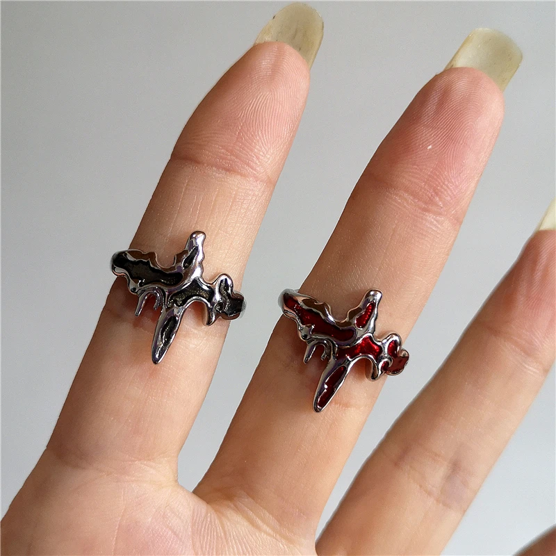 ヴィンテージ　ブラック クロス シンプル 　リング　指輪 17号 Punk Exaggerated Geometric Irregular Black Red Cross Ring