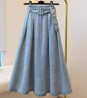 Large Size Women's Autumn 2025 New Leisure Loose Elastic Denim Skirt Girls Personalized High Waist Versatile Big Swing Skirts - Image 2