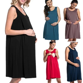 Pregnant Women's Hospital Gown Maternity Sleepwear Solid Color Breastfeeding Dress Comfortable